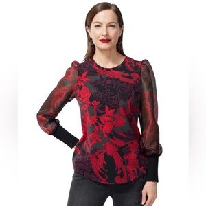 Chico's Floral Organza Sleeve Tee. Size XL